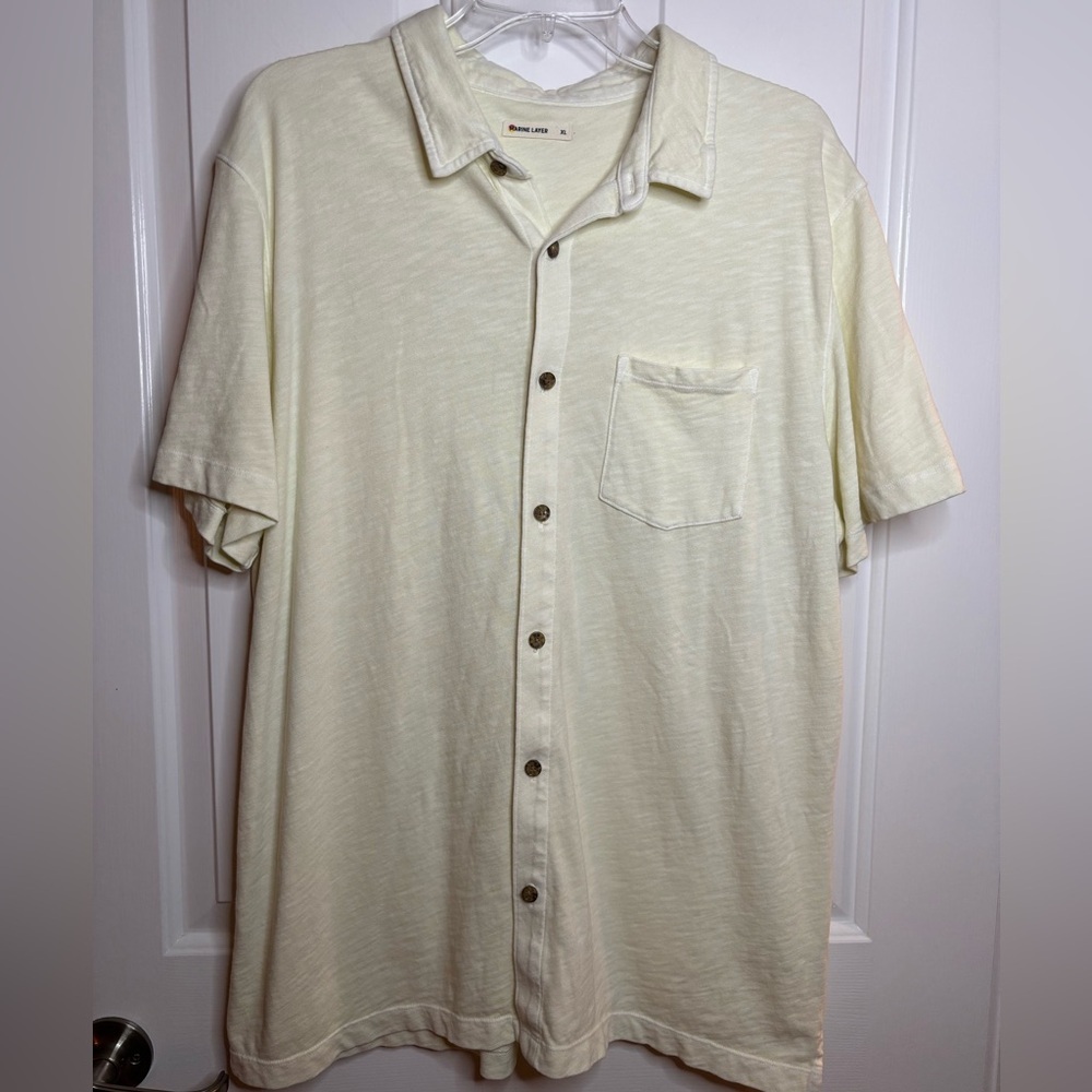 EUC MARINE LAYER butter yellow super soft short sleeve Button Down Shirt sz XL